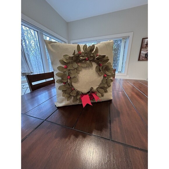 Christmas Wreath Decorative Pillow 15” - Picture 1 of 5